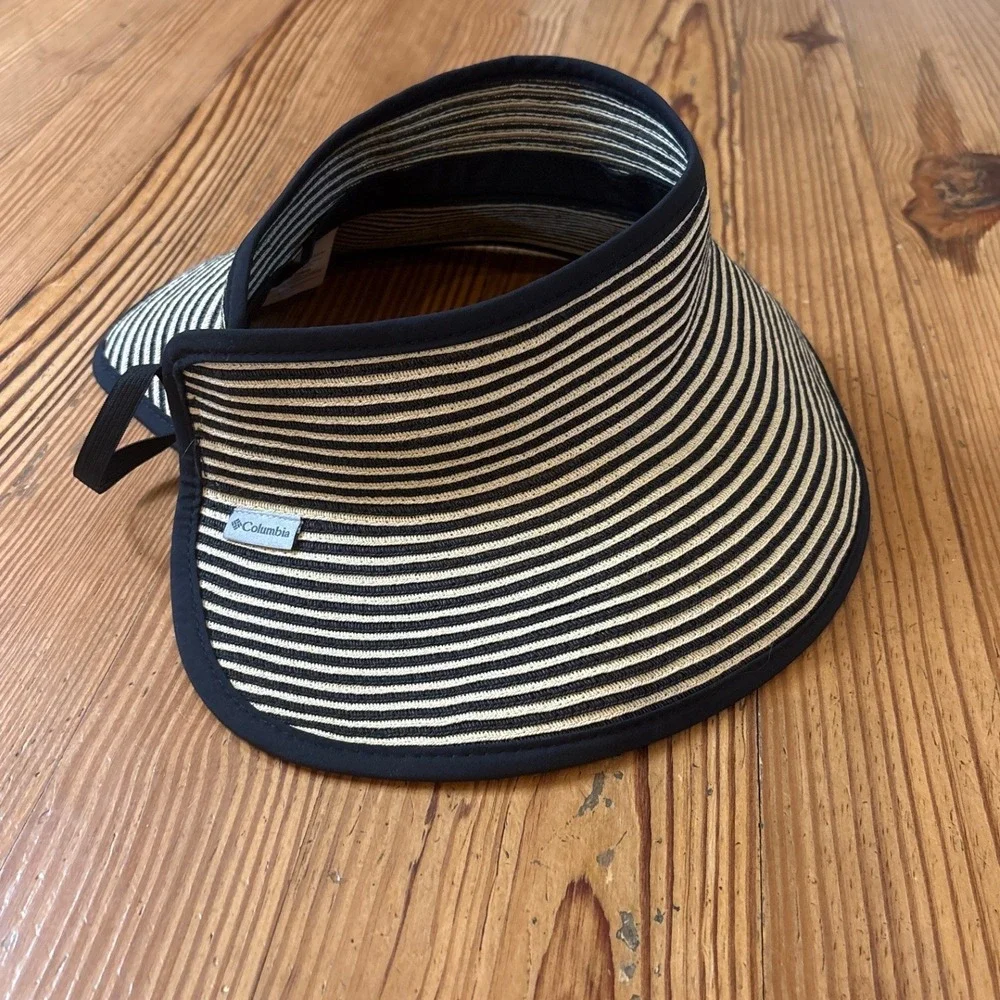 Columbia Visor Womens Black Striped Straw Sun Hat Packable Beach SIZE O/S